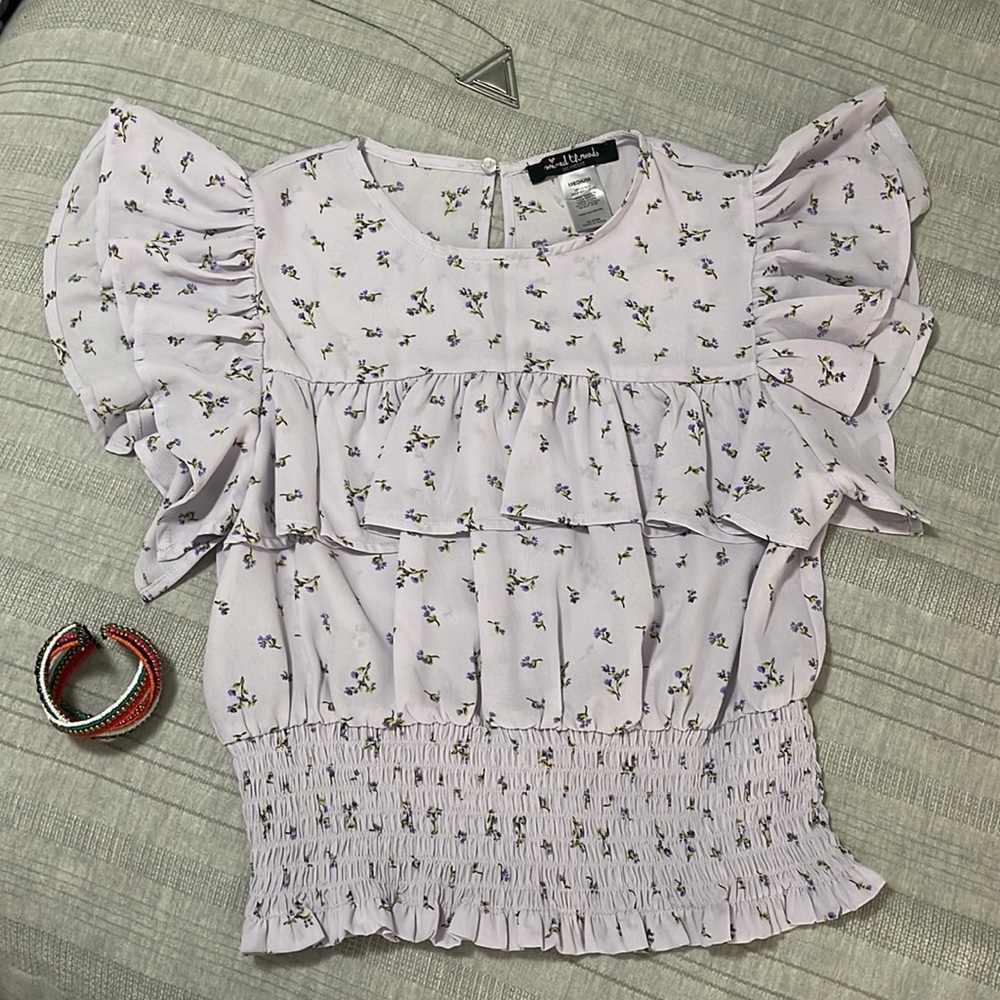 MIXED THREADS | Women’s Floral Ruffle Sleeve Smocked Peplum Top NWT Size M